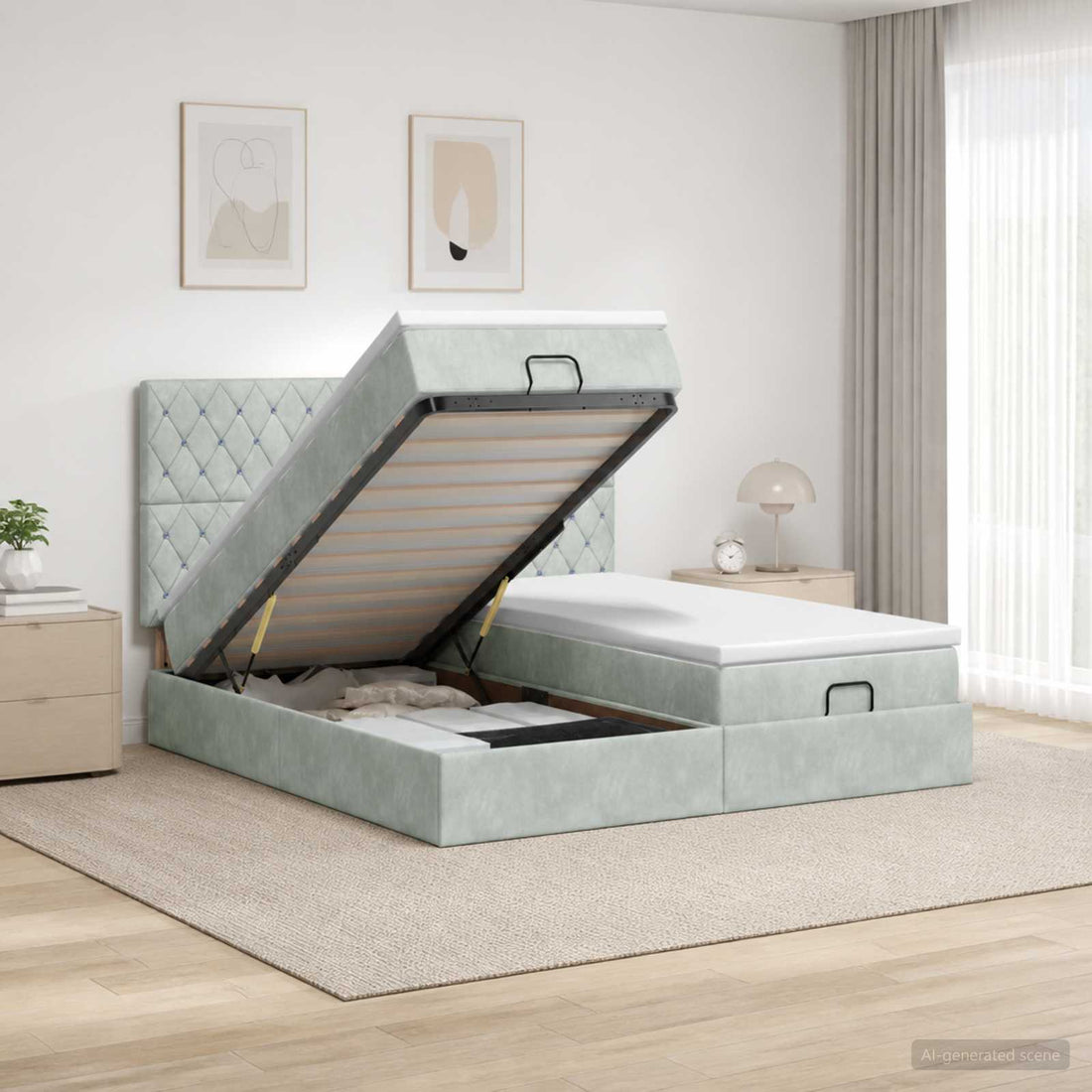 vidaXL Cama otomana con colchón 2 uds. Gris Claro Terciopelo