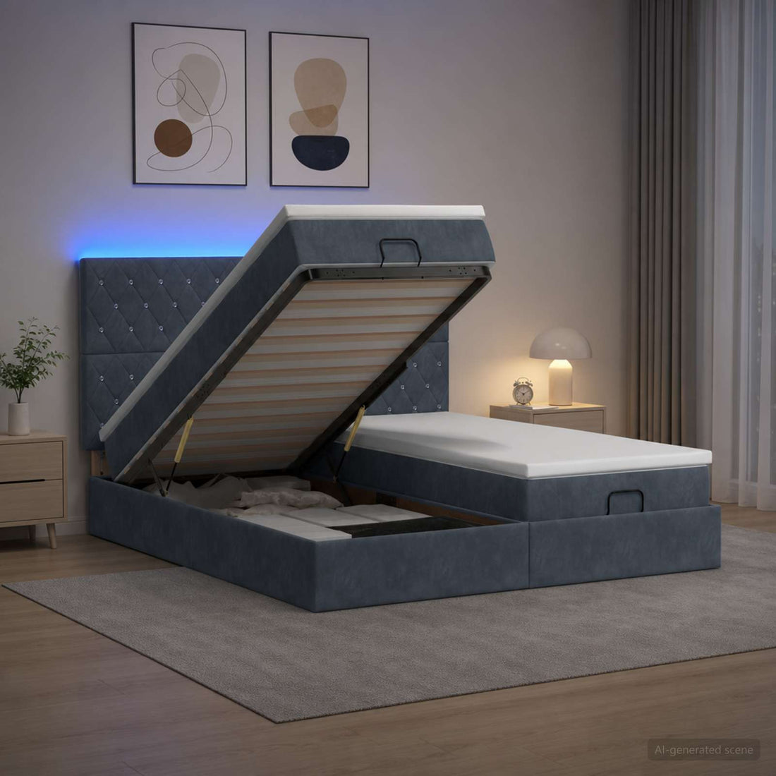 vidaXL Cama tipo otomana con colchón y LED Gris oscuro 160 x 200 cm