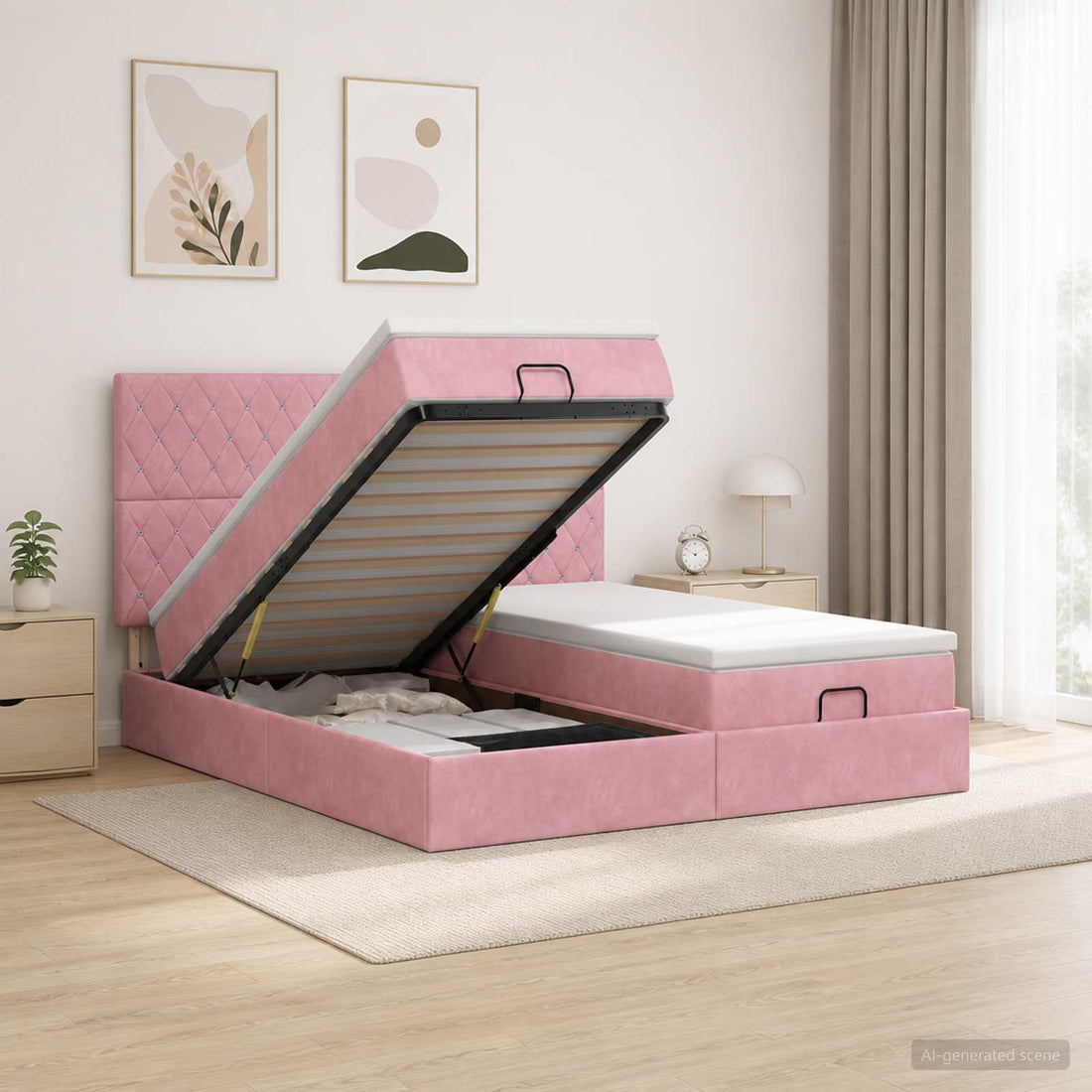 vidaXL Cama otomana con colchón con cabecera 2 uds. Rosa Terciopelo