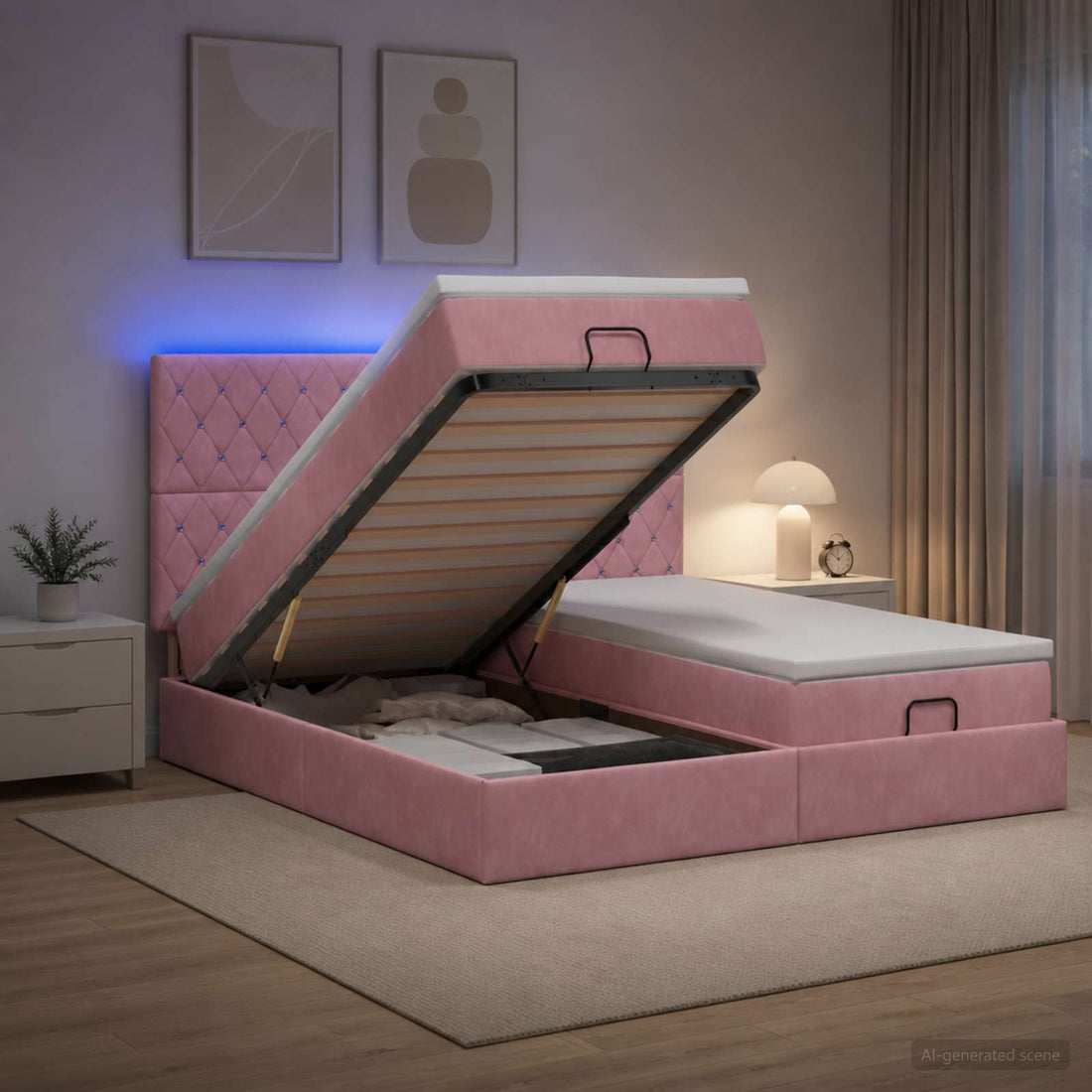 vidaXL Cama tipo otomana con colchón y LED Rosa 160 x 200 cm