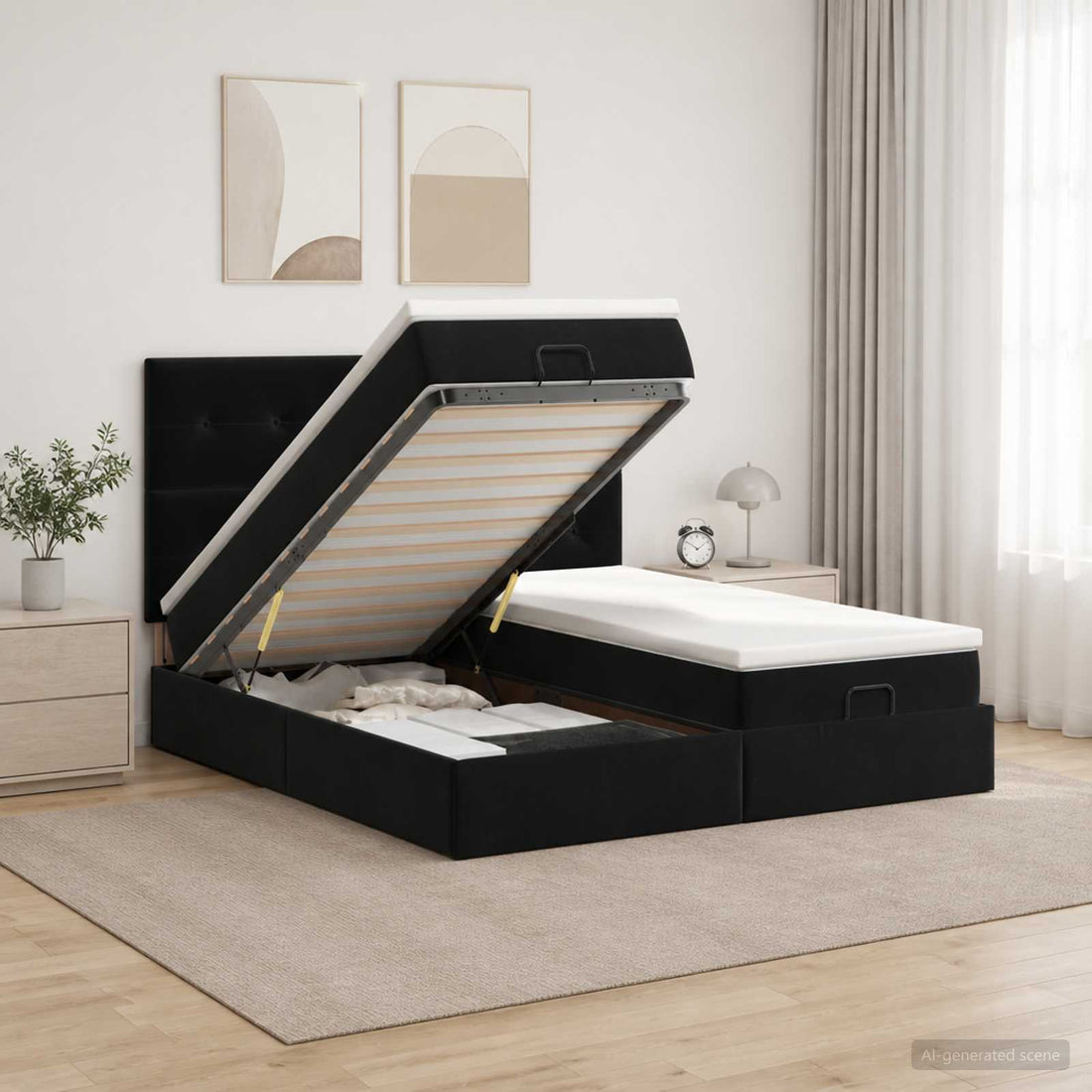 vidaXL Cama otomana con colchón con cabecera 2 uds. Negro Terciopelo