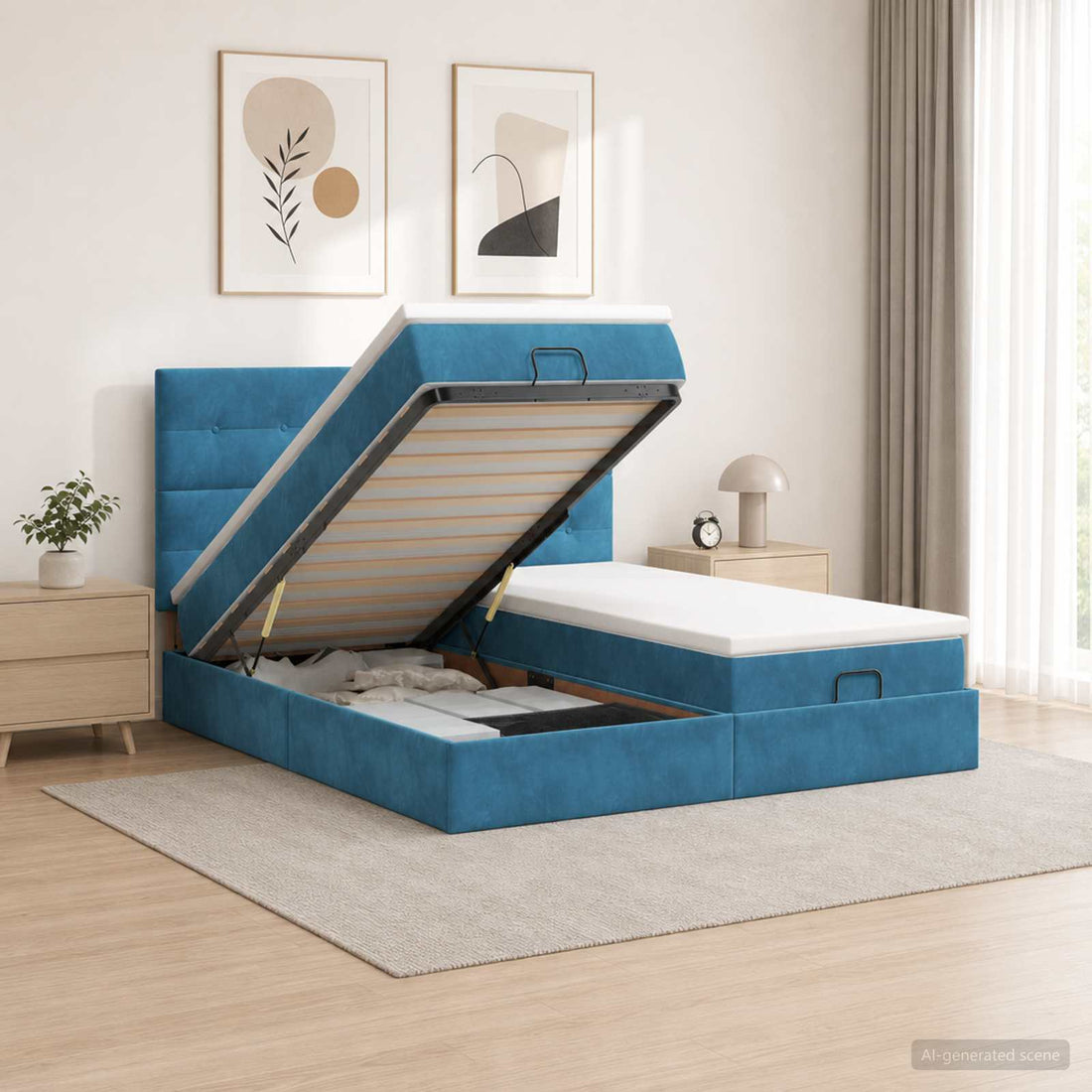 vidaXL Cama otomana con colchón 2 uds. Azul Oscuro Terciopelo