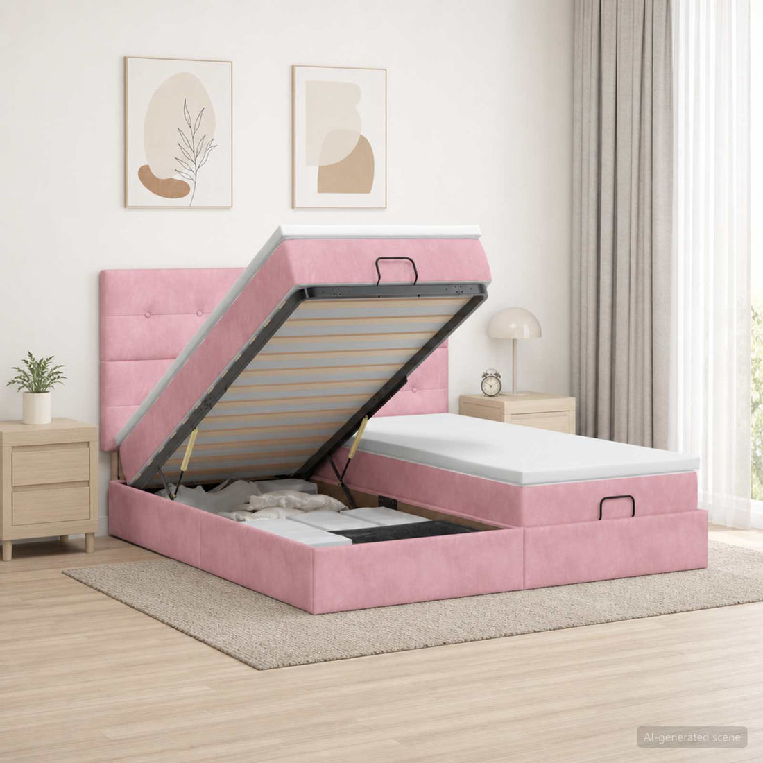 vidaXL Cama otomana con colchón con cabecera 2 uds. Rosa Terciopelo