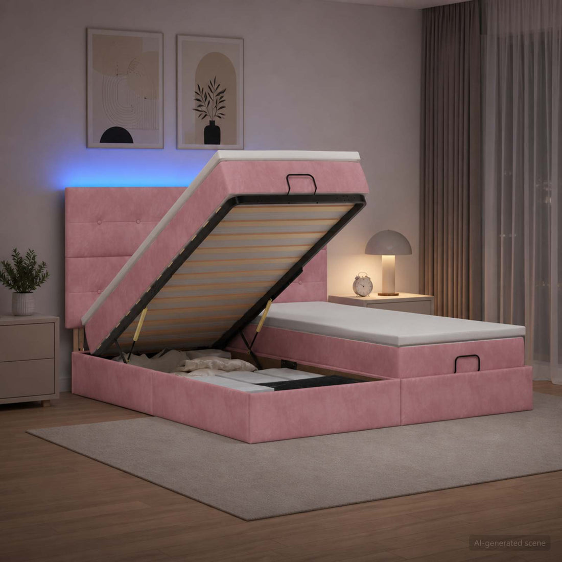vidaXL Cama tipo otomana con colchón y LED Rosa 160 x 200 cm