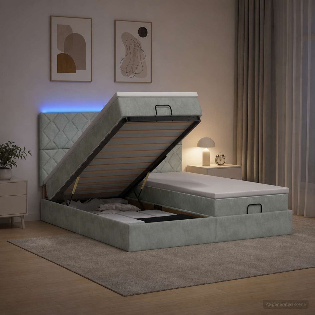 vidaXL Cama tipo otomana con colchón y LED Gris Claro 160 x 200 cm