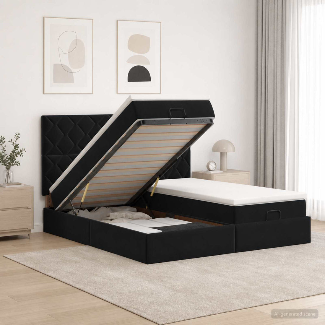 vidaXL Cama otomana con colchón con cabecera 2 uds. Negro Terciopelo