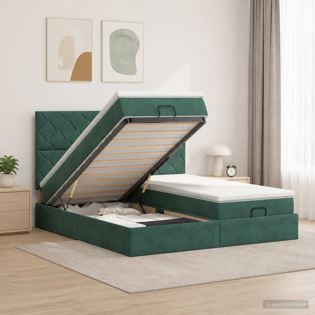 vidaXL Cama otomana con colchón 2 uds. Verde oscuro Terciopelo