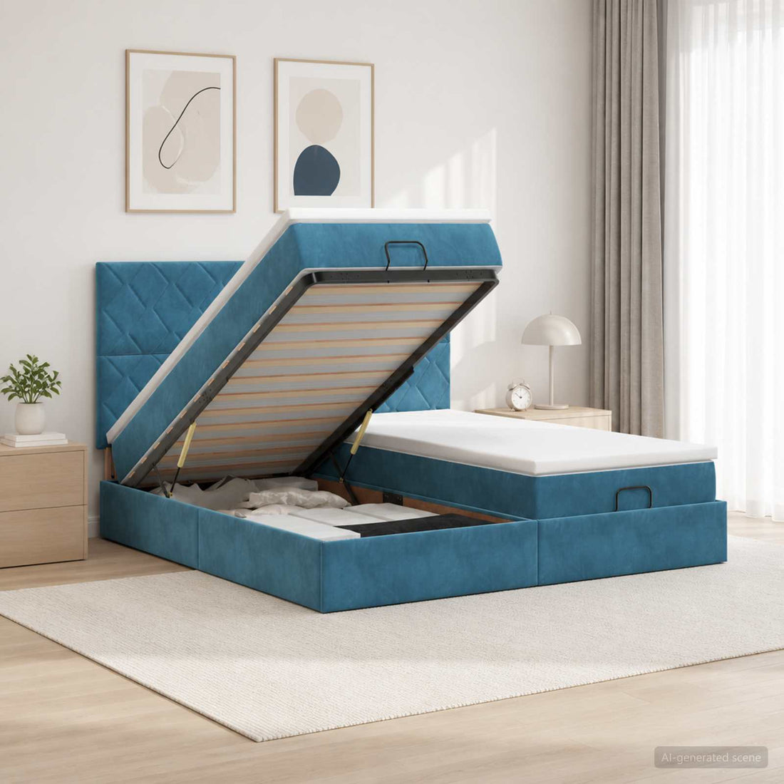 vidaXL Cama otomana con colchón 2 uds. Azul Oscuro Terciopelo