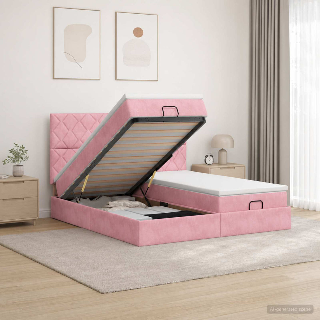 vidaXL Cama tipo otomana con colchón y LED Rosa 160 x 200 cm
