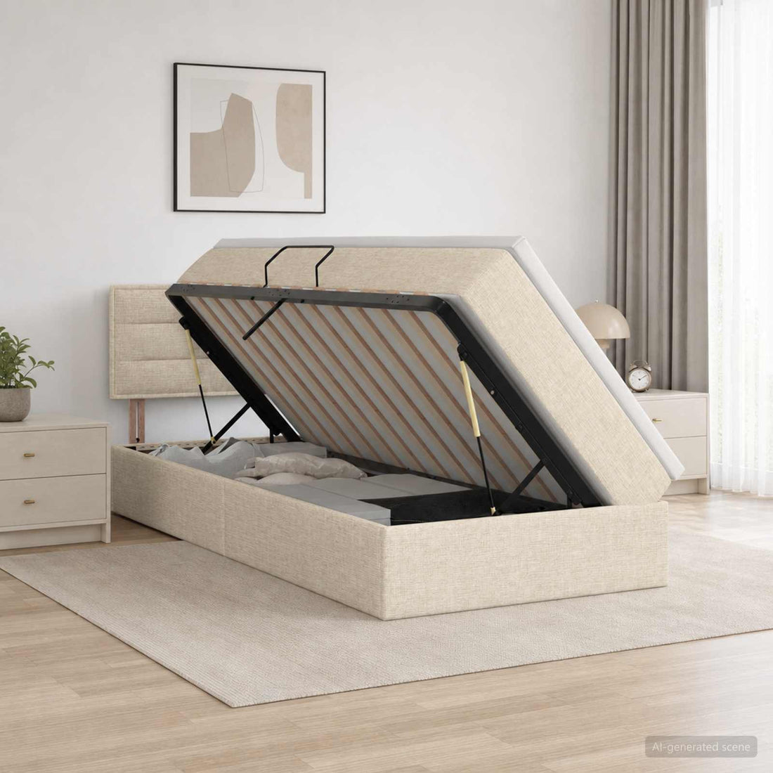 vidaXL Cama con almacenamiento y colchón Crema 100 x 200 cm Terciopelo
