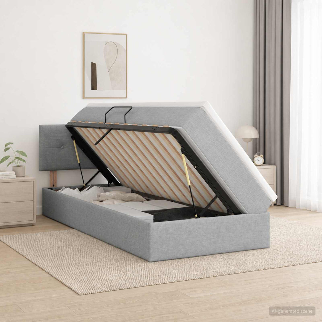 vidaXL Cama con almacenamiento y colchón Gris Claro 90 x 200 cm