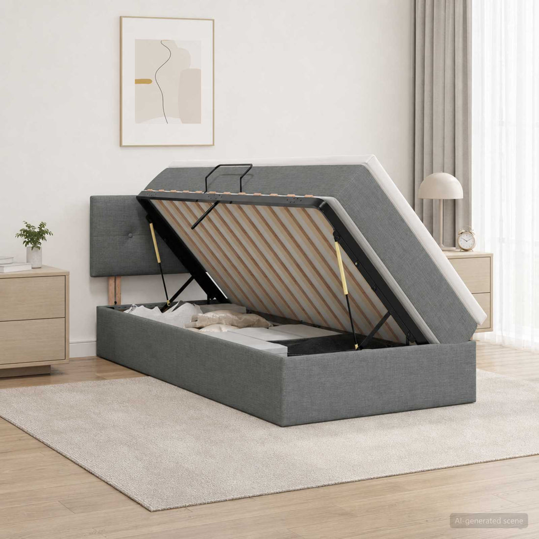 vidaXL Cama con almacenamiento y colchón Gris oscuro 100 x 200 cm