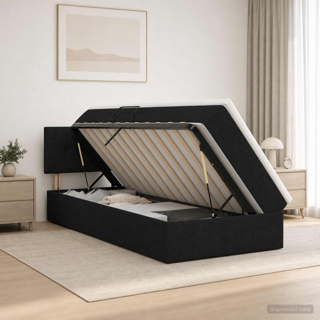 vidaXL Cama con almacenamiento y colchón Negro 90 x 200 cm Terciopelo