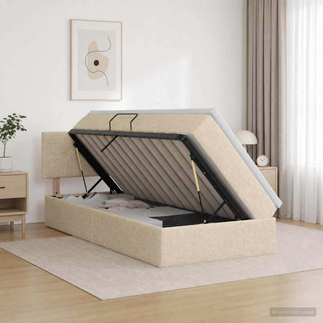 vidaXL Cama con almacenamiento y colchón Crema 100 x 200 cm Terciopelo