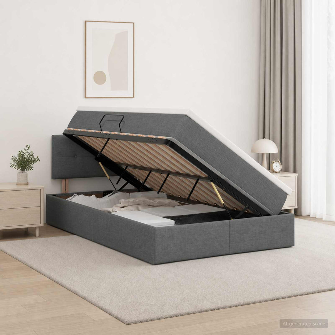 vidaXL Cama con almacenamiento y colchón Gris oscuro 120 x 200 cm