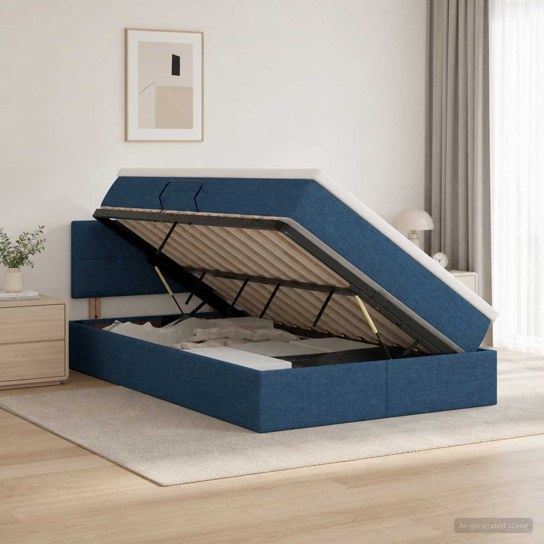 vidaXL Cama de almacenamiento LED con colchón Azul 120 x 200 cm Tela