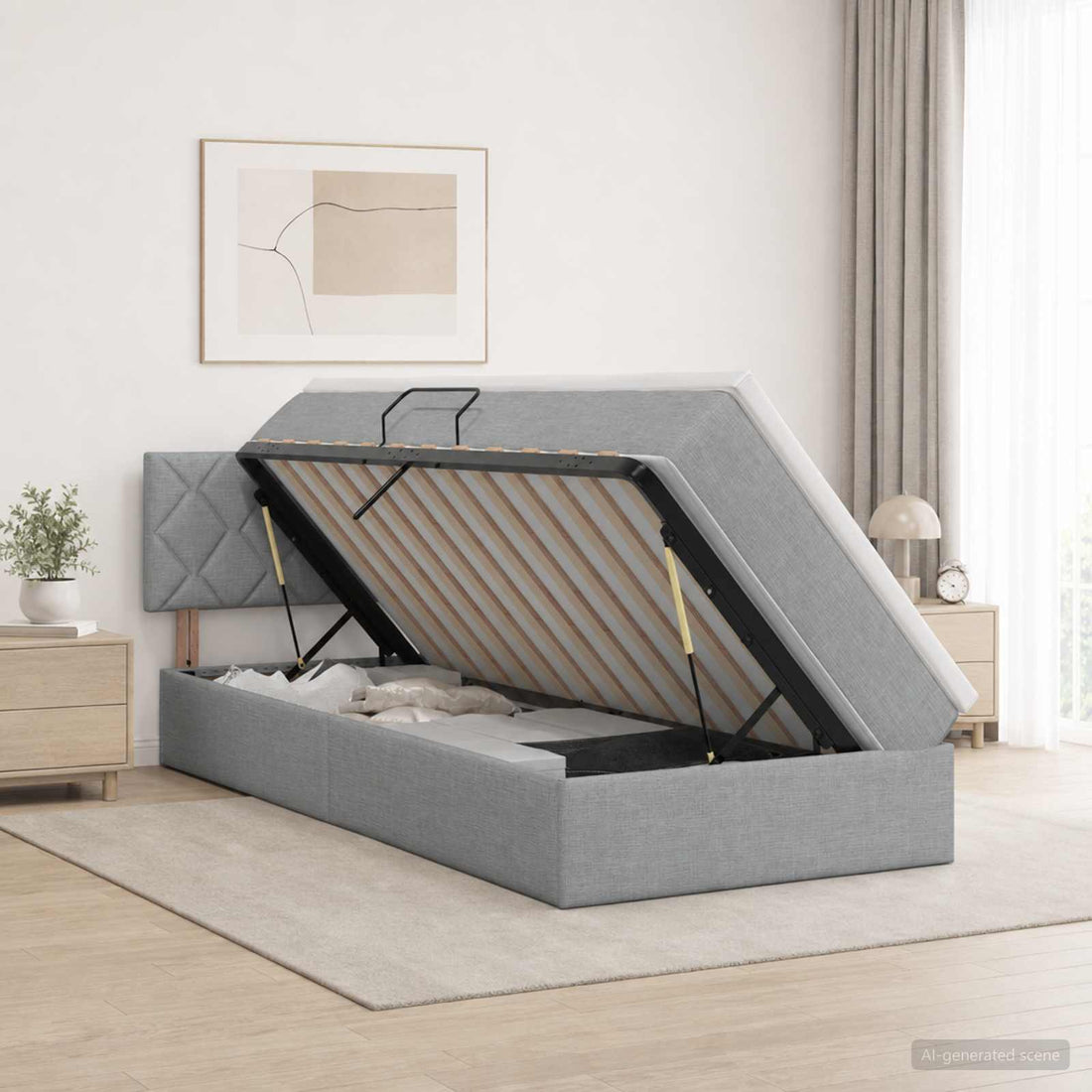 vidaXL Cama con almacenamiento y colchón Gris Claro 90 x 200 cm