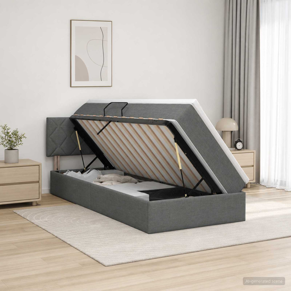 vidaXL Cama de almacenamiento LED con colchón Gris oscuro 90 x 190 cm