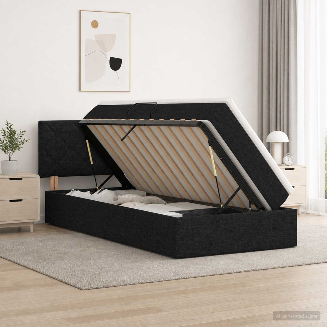 vidaXL Cama con almacenamiento y colchón Negro 100 x 200 cm Terciopelo