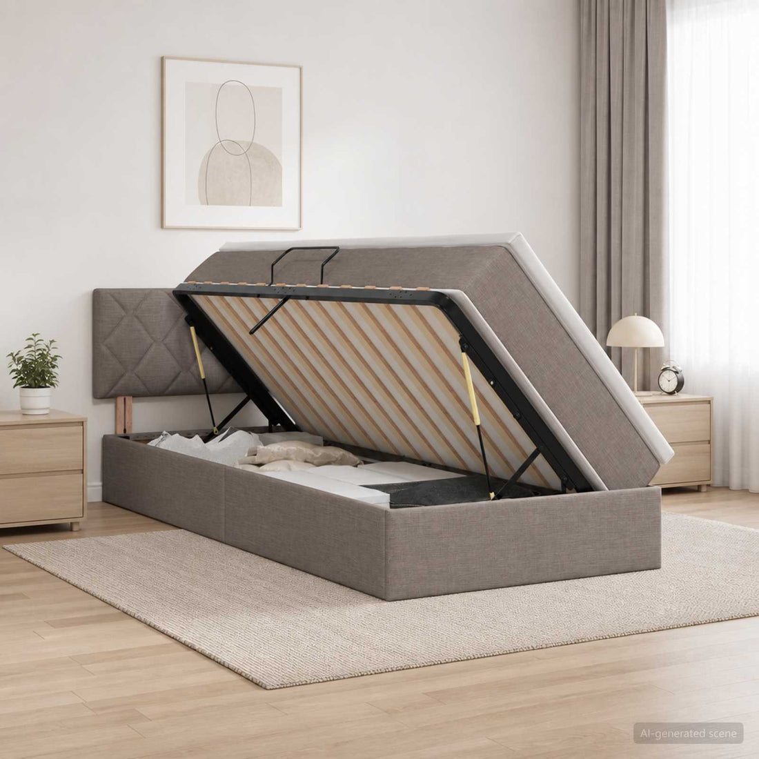 vidaXL Cama de almacenamiento LED con colchón Topo 90 x 190 cm Tela