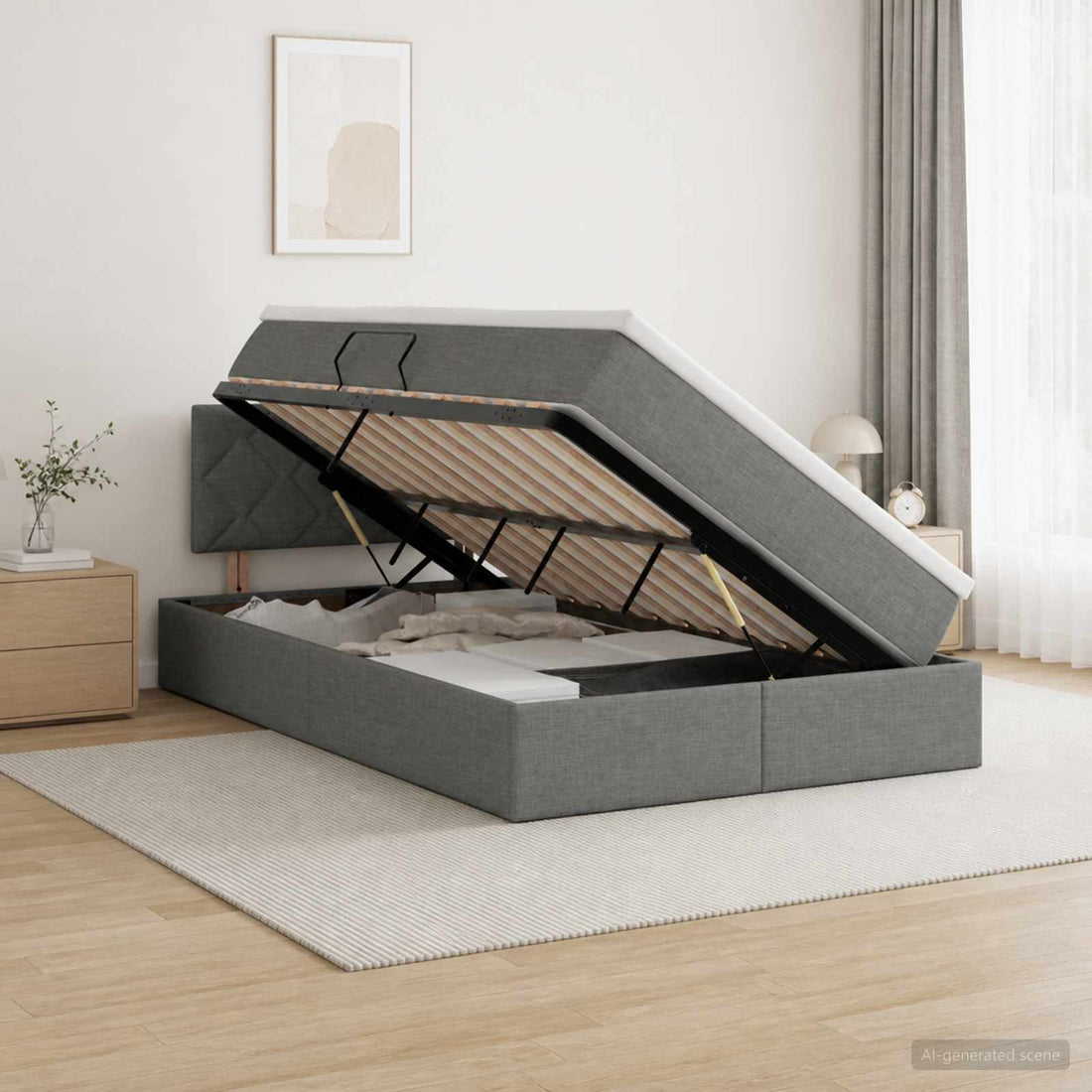 vidaXL Cama con almacenamiento y colchón Gris oscuro 120 x 200 cm