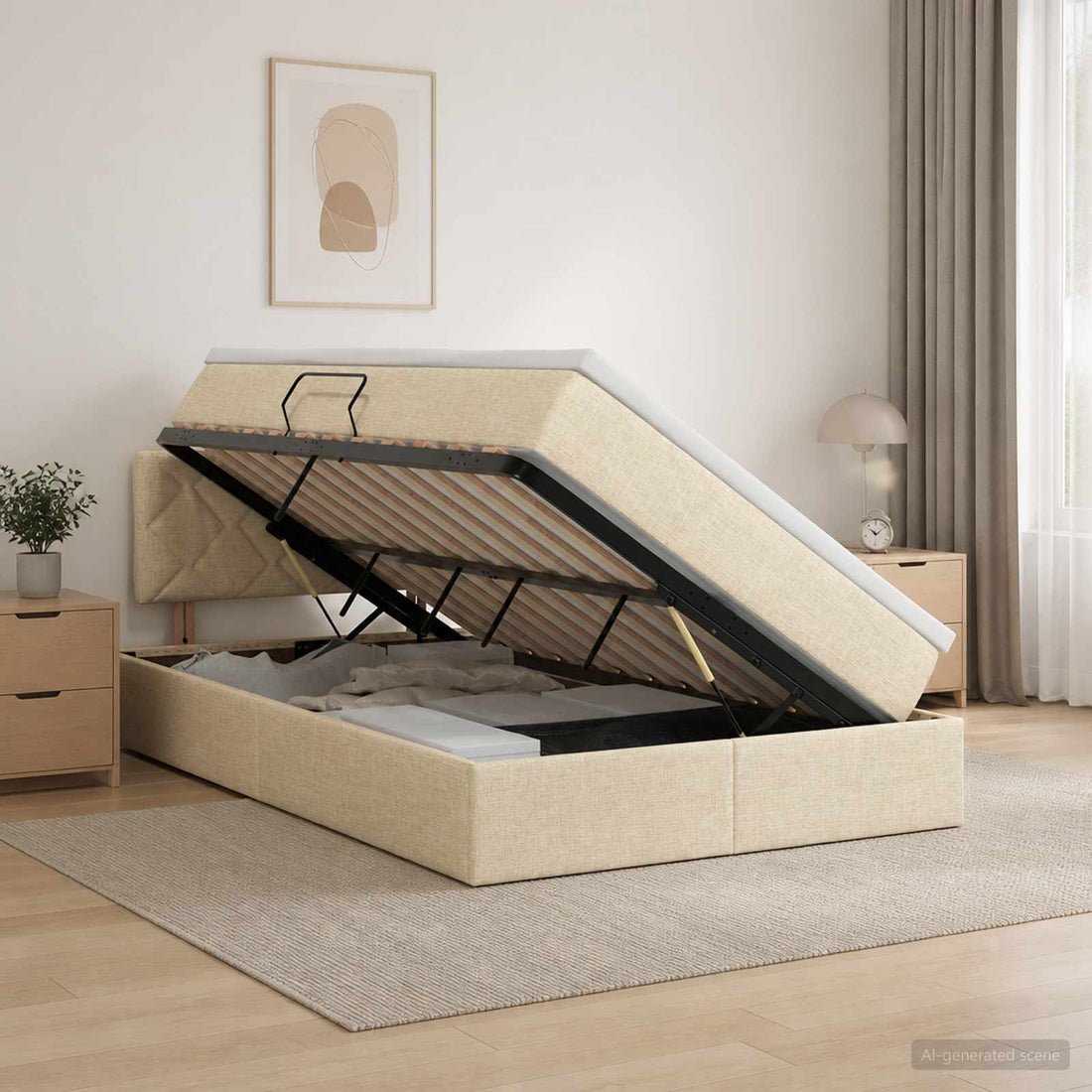 vidaXL Cama con almacenamiento y colchón Crema 120 x 190 cm Terciopelo