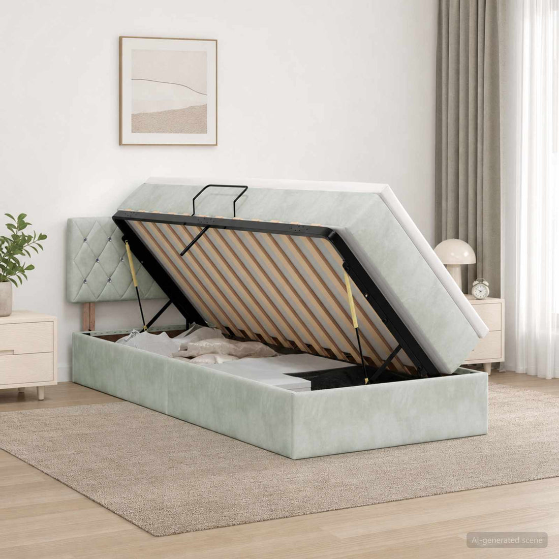 vidaXL Cama de almacenamiento LED con colchón Gris Claro 90 x 190 cm