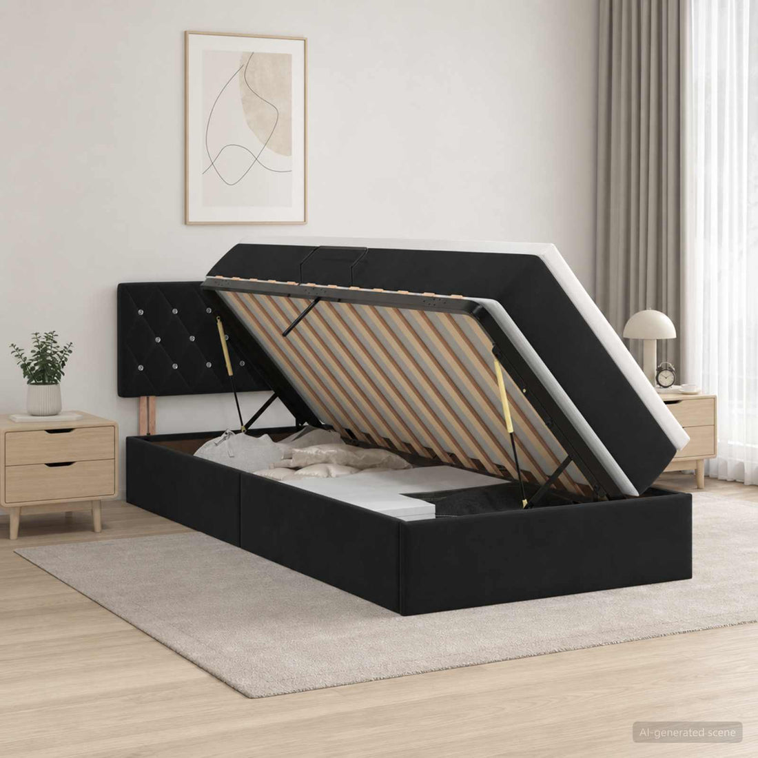 vidaXL Cama de almacenamiento LED con colchón Negro 90 x 190 cm