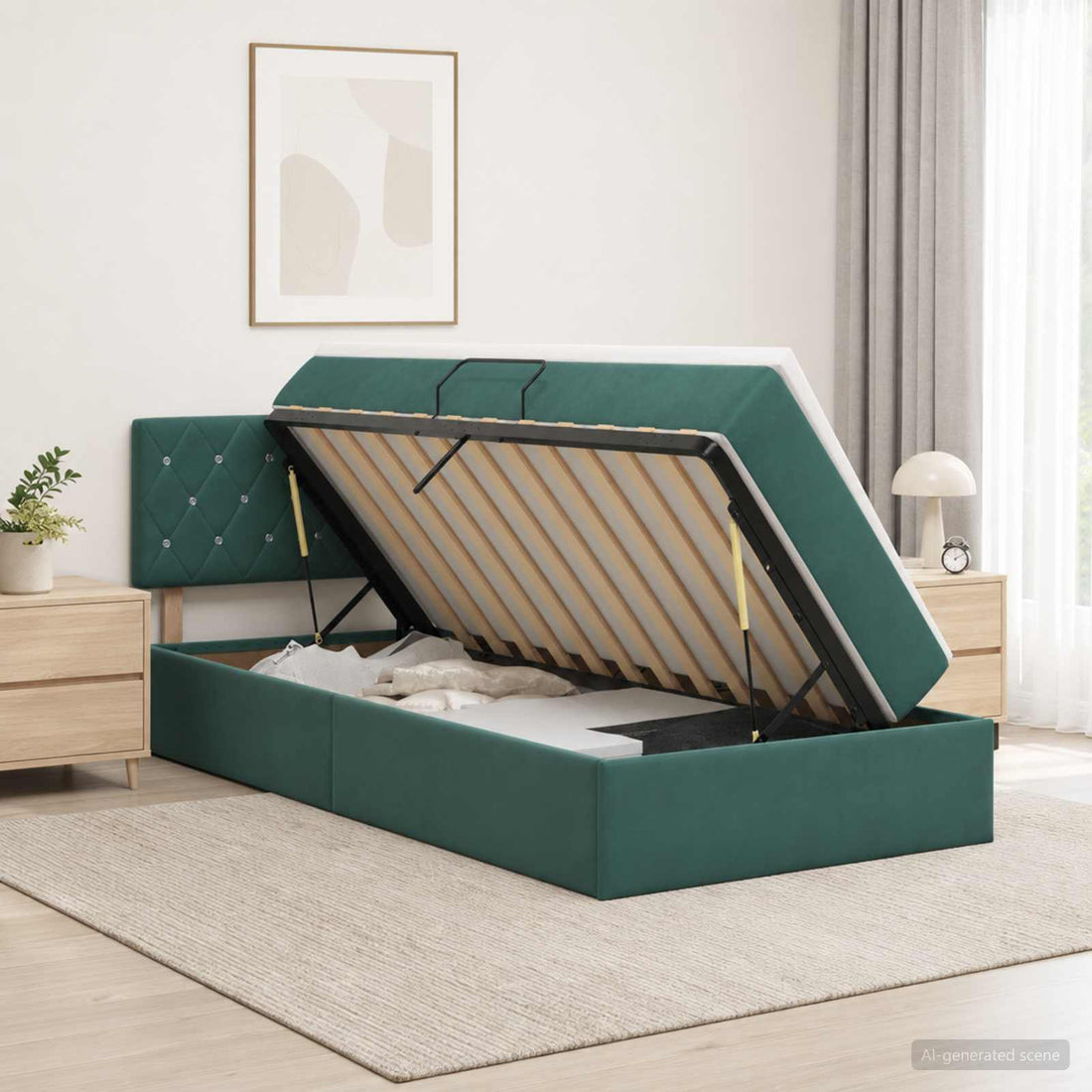 vidaXL Cama con almacenamiento Verde oscuro 90 x 200 cm Terciopelo