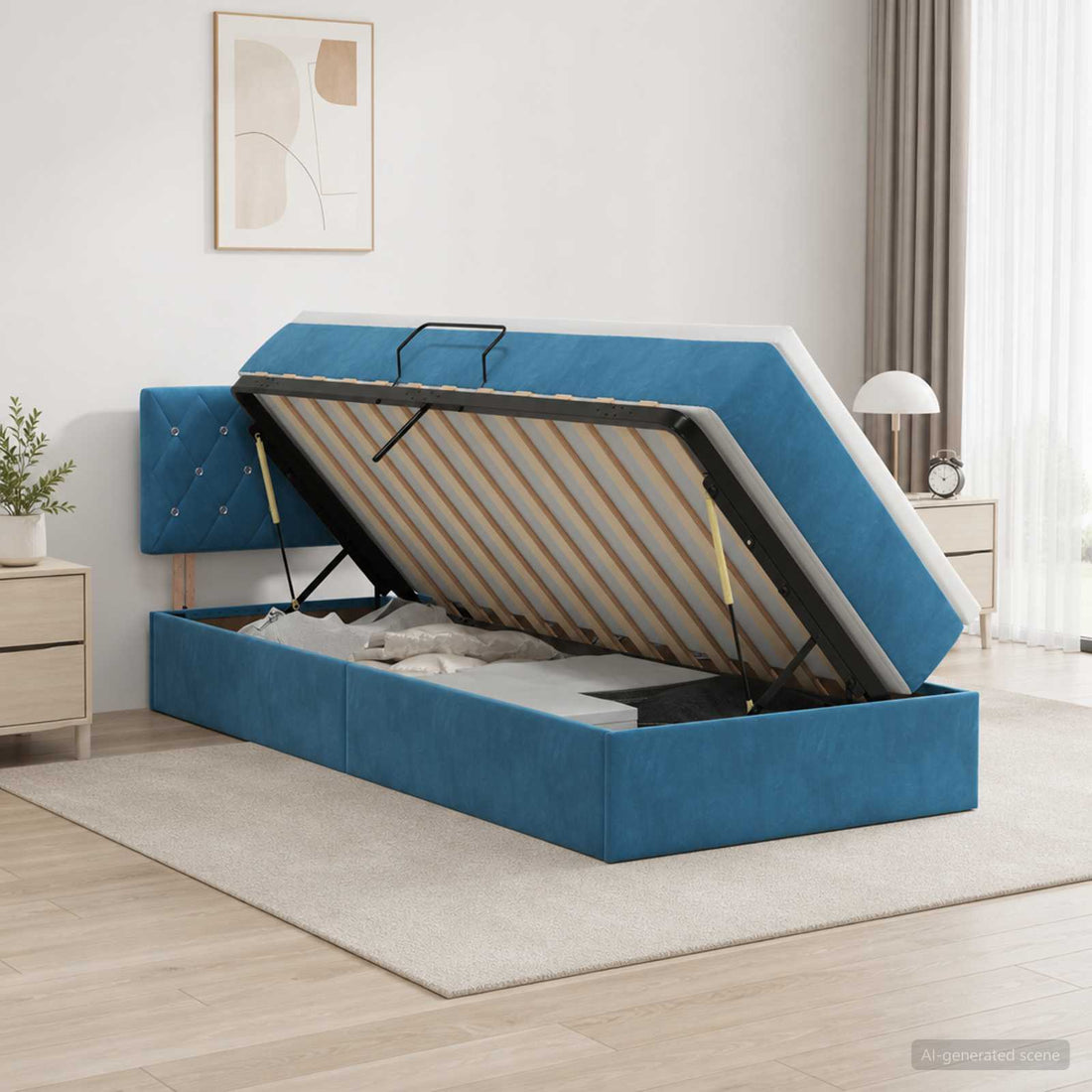 vidaXL Cama con almacenamiento Azul Oscuro 100 x 200 cm Terciopelo