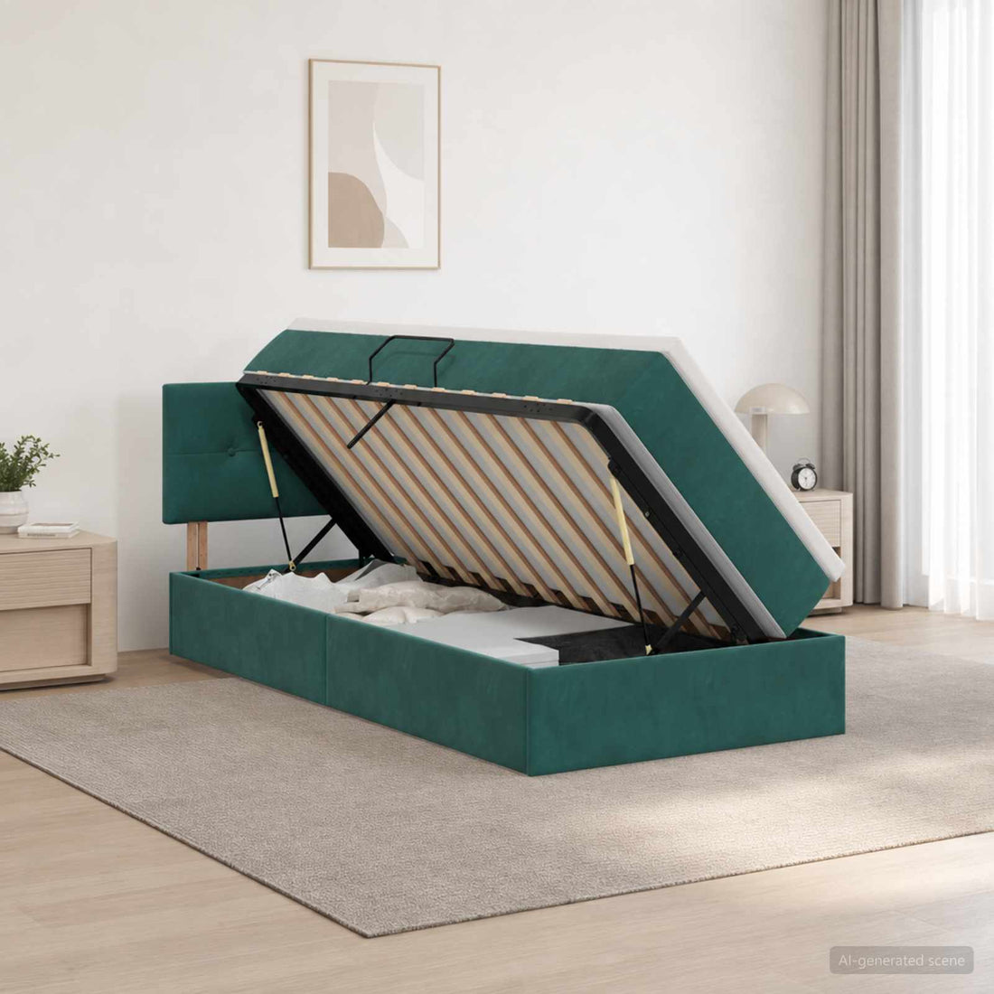 vidaXL Cama con almacenamiento Verde oscuro 100 x 200 cm Terciopelo