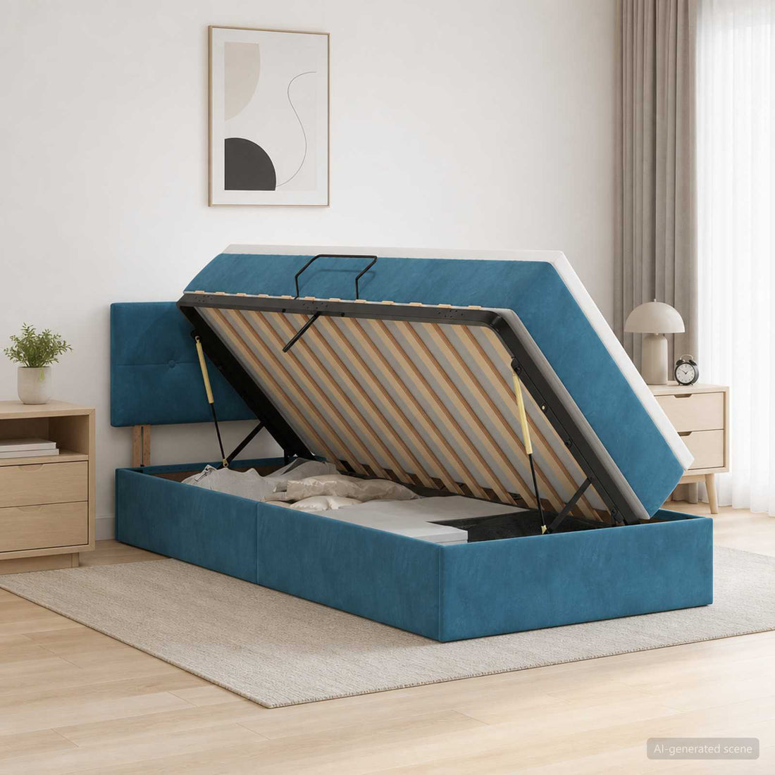 vidaXL Cama con almacenamiento Azul Oscuro 90 x 200 cm Terciopelo