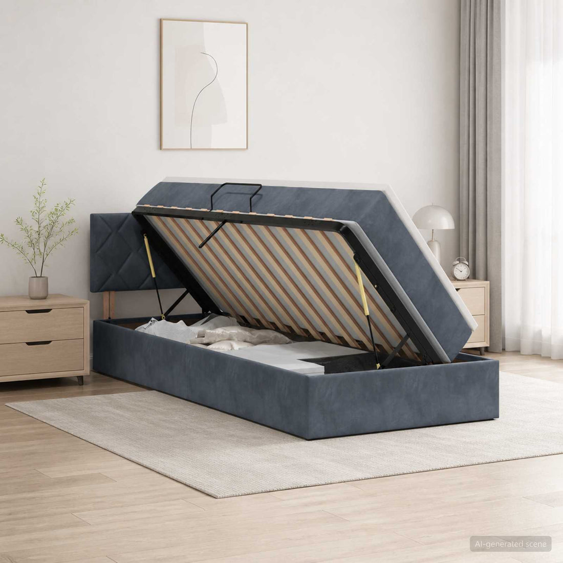 vidaXL Cama de almacenamiento LED con colchón Gris oscuro 100 x 200 cm