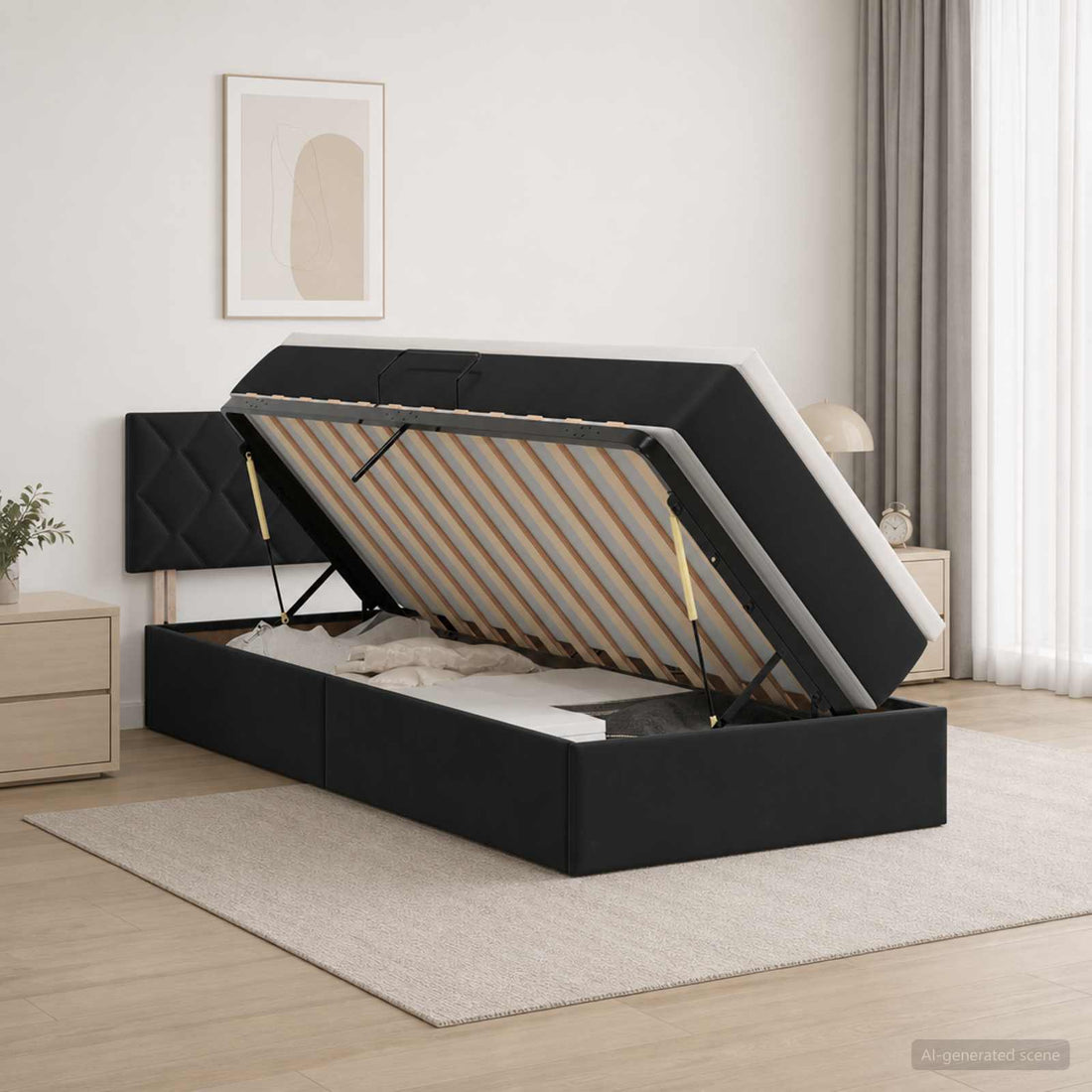 vidaXL Cama con almacenamiento Negro 100 x 200 cm Terciopelo