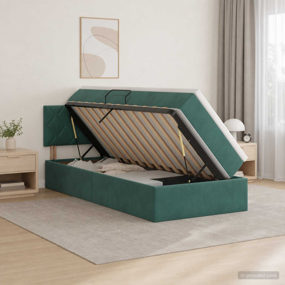 vidaXL Cama con almacenamiento Verde oscuro 90 x 200 cm Terciopelo