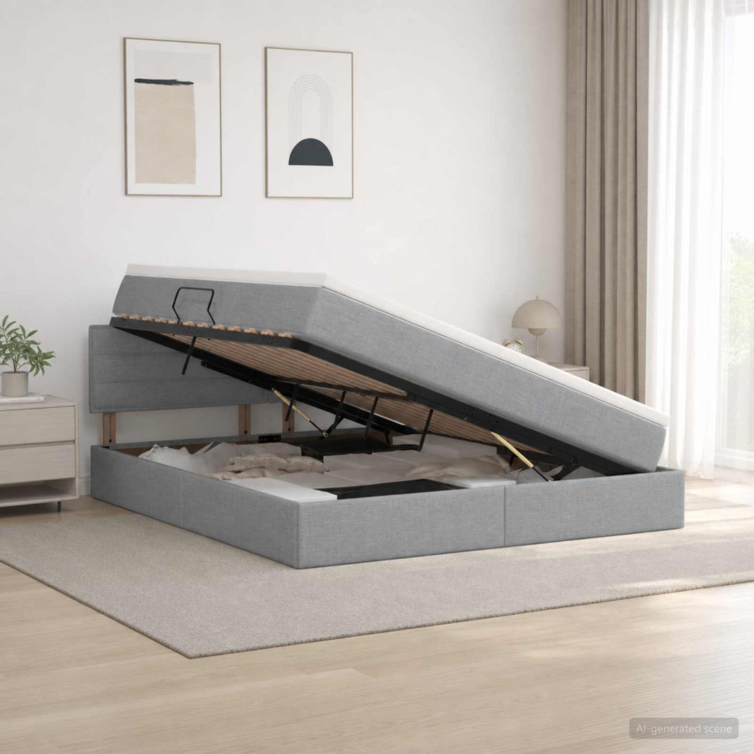 vidaXL Cama con almacenamiento y colchón Gris Claro 140 x 200 cm