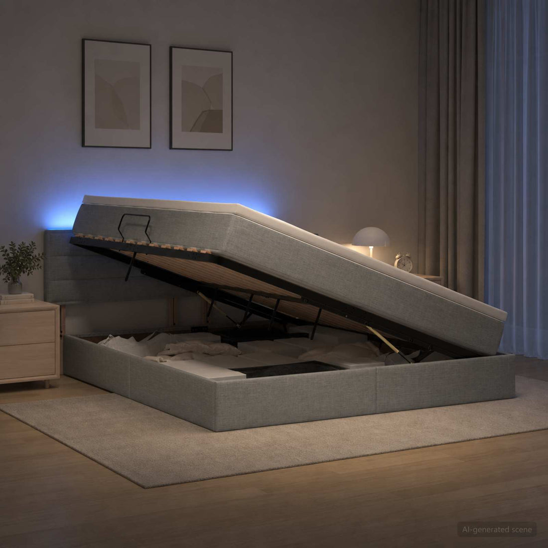 vidaXL Cama de almacenamiento LED con colchón Gris Claro 140 x 200 cm