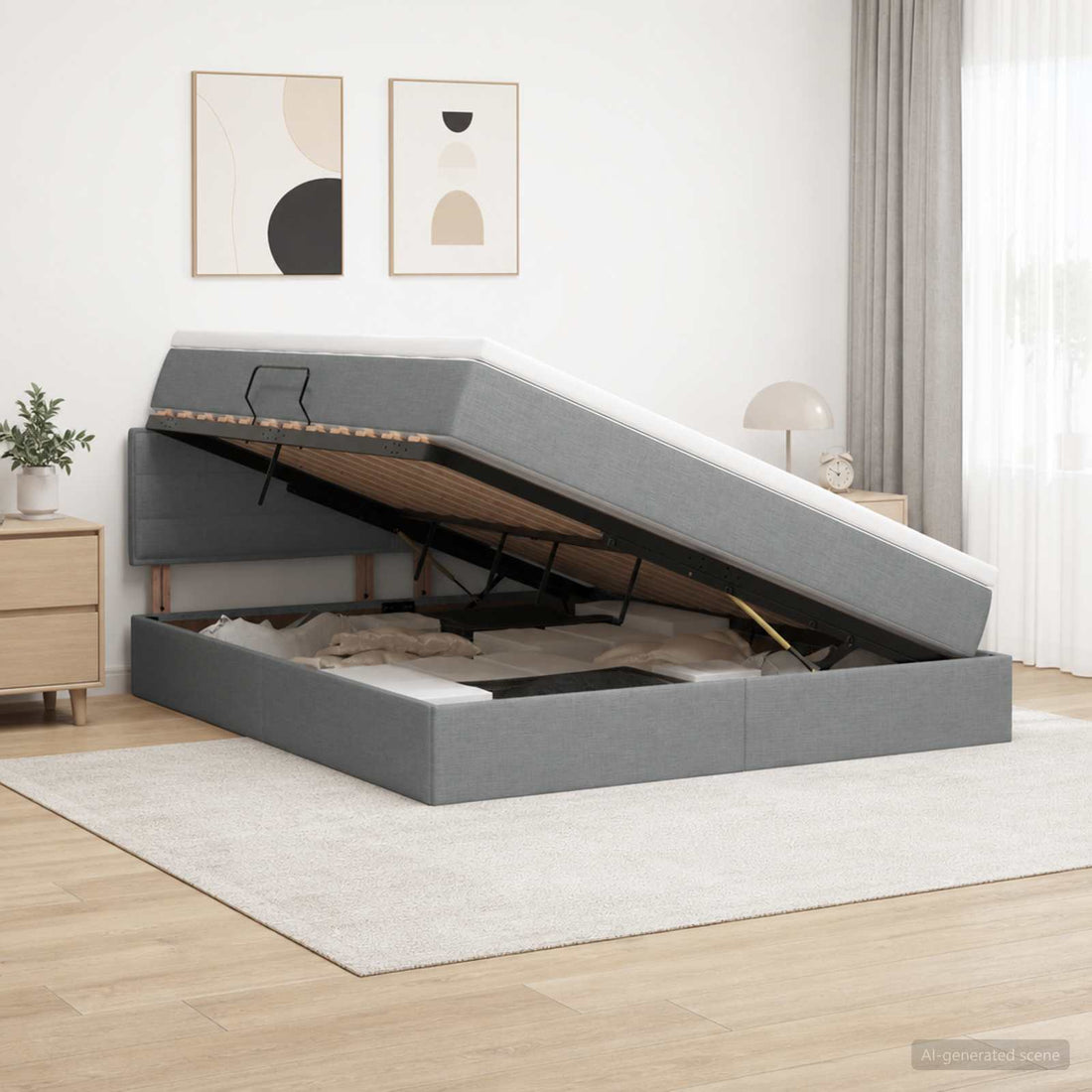 vidaXL Cama con almacenamiento y colchón Gris oscuro 140 x 200 cm