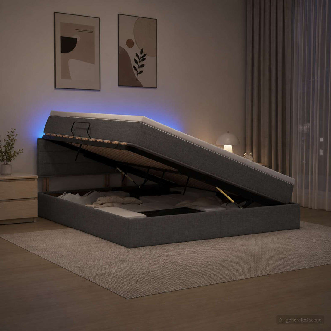 vidaXL Cama de almacenamiento LED con colchón Gris oscuro 160 x 200 cm