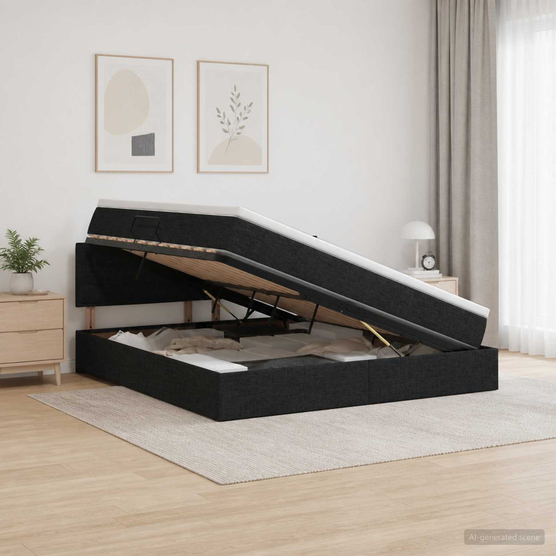 vidaXL Cama de almacenamiento LED con colchón Negro 160 x 200 cm Tela