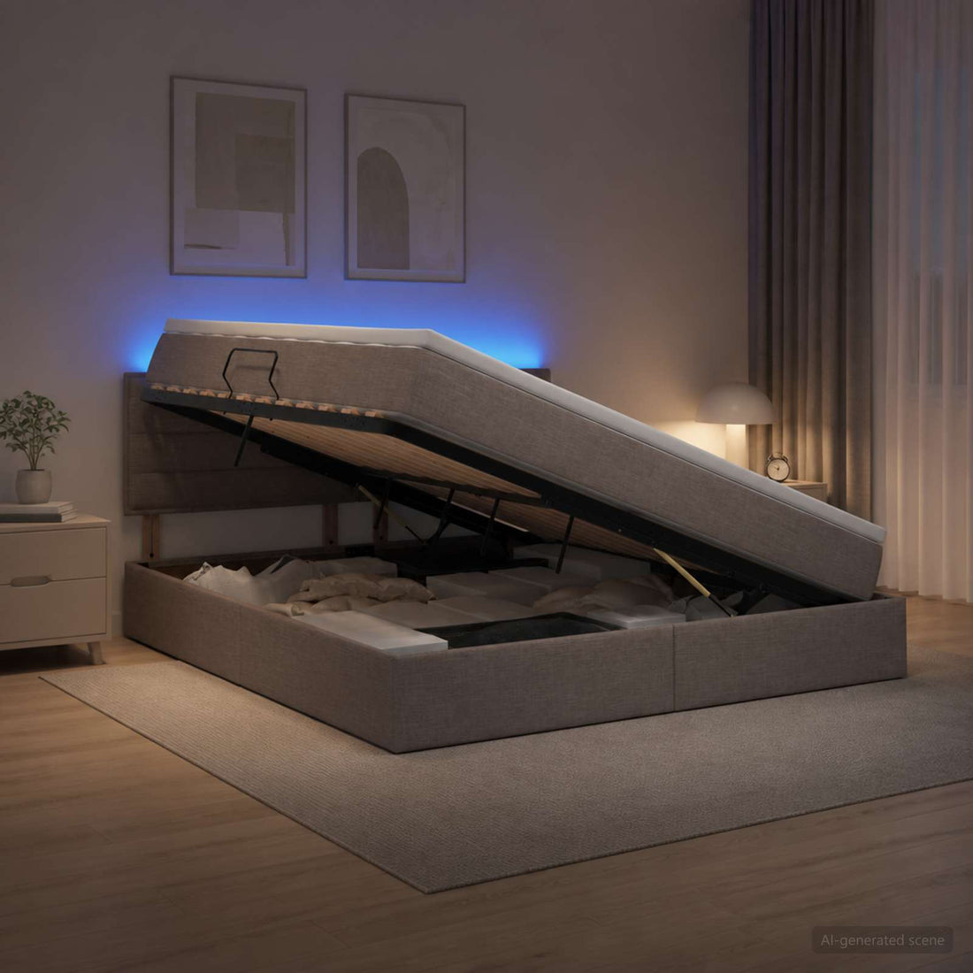 vidaXL Cama de almacenamiento LED con colchón Topo 140 x 200 cm Tela