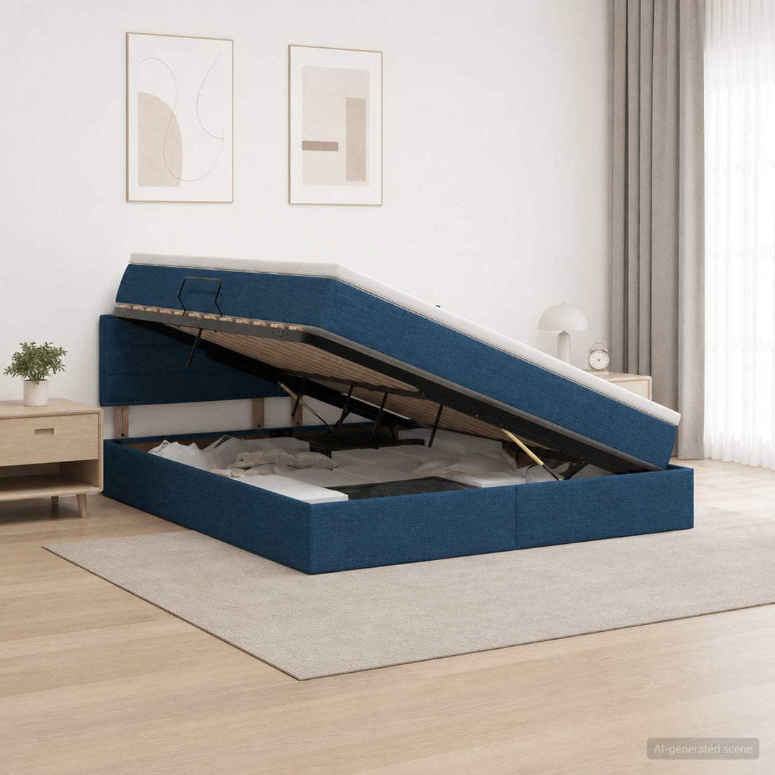 vidaXL Cama de almacenamiento LED con colchón Azul 140 x 200 cm Tela