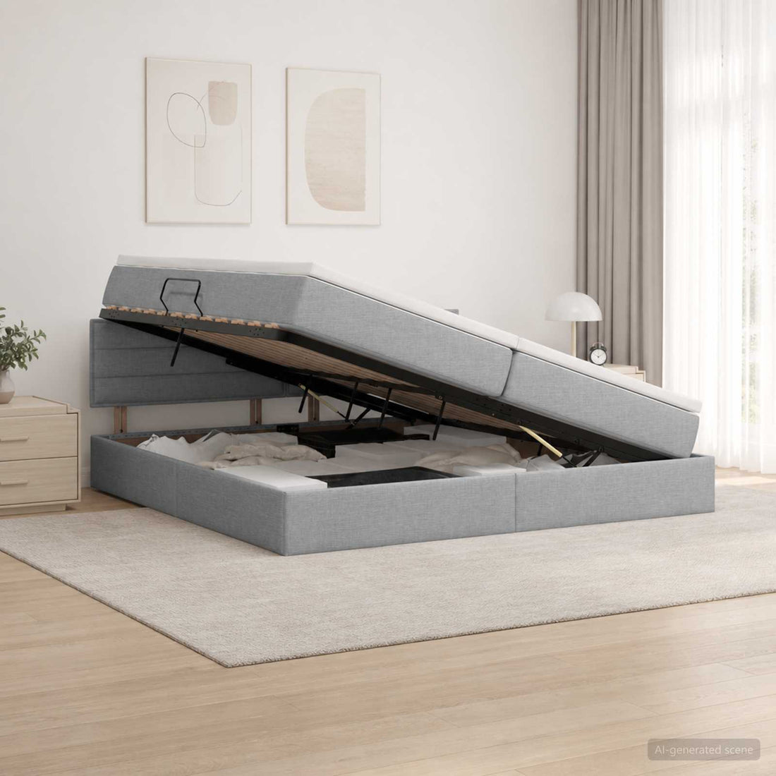 vidaXL Cama con almacenamiento y colchón Gris Claro 200 x 200 cm