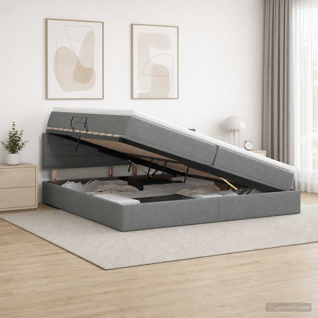 vidaXL Cama con almacenamiento y colchón Gris oscuro 200 x 200 cm