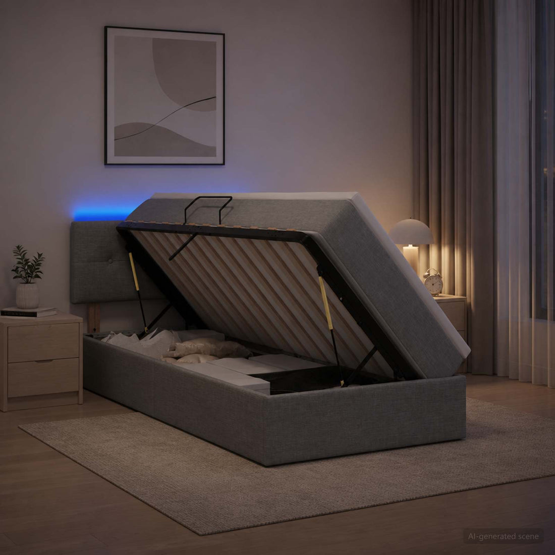 vidaXL Cama de almacenamiento LED con colchón Gris Claro 90 x 190 cm