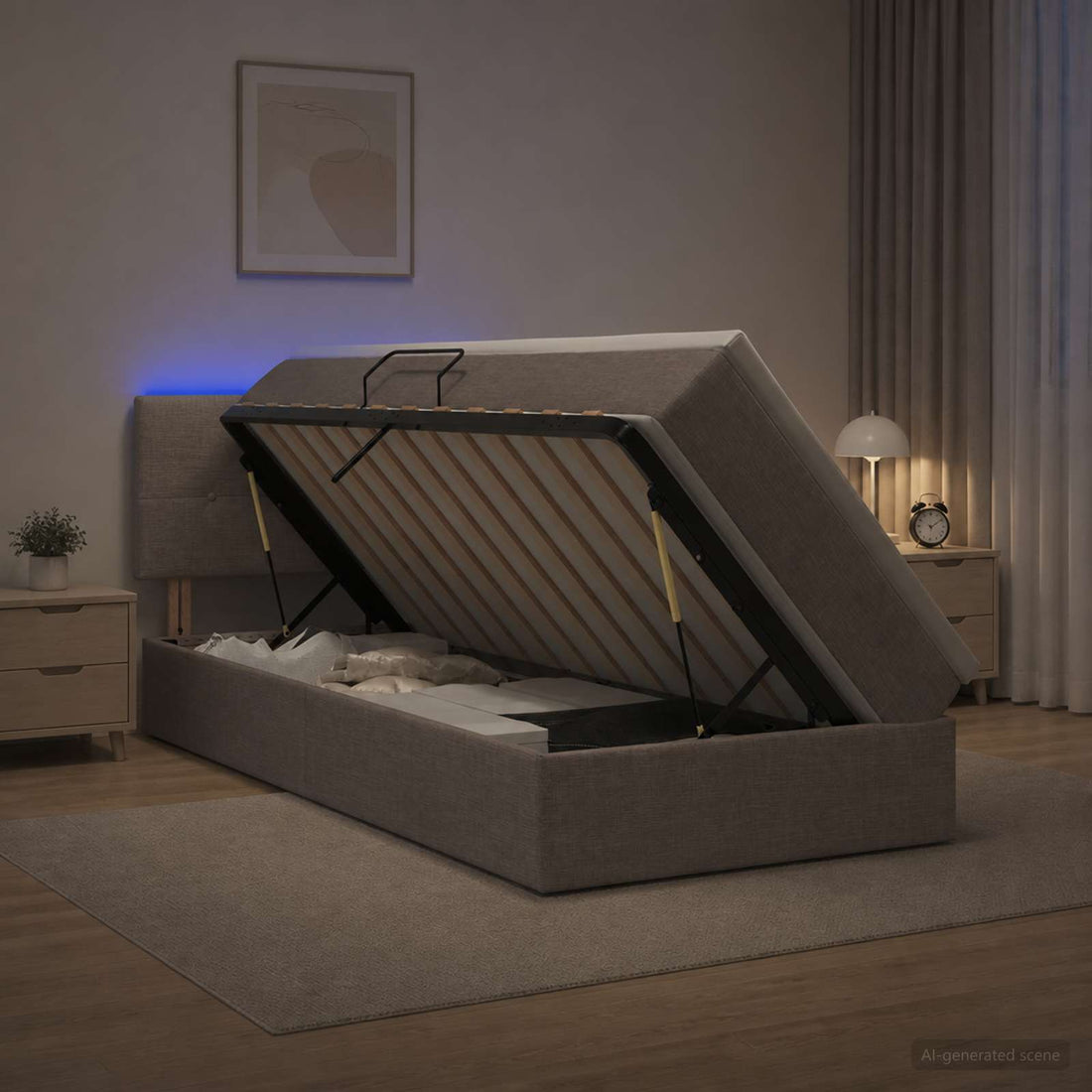 vidaXL Cama de almacenamiento LED con colchón Topo 100 x 200 cm Tela