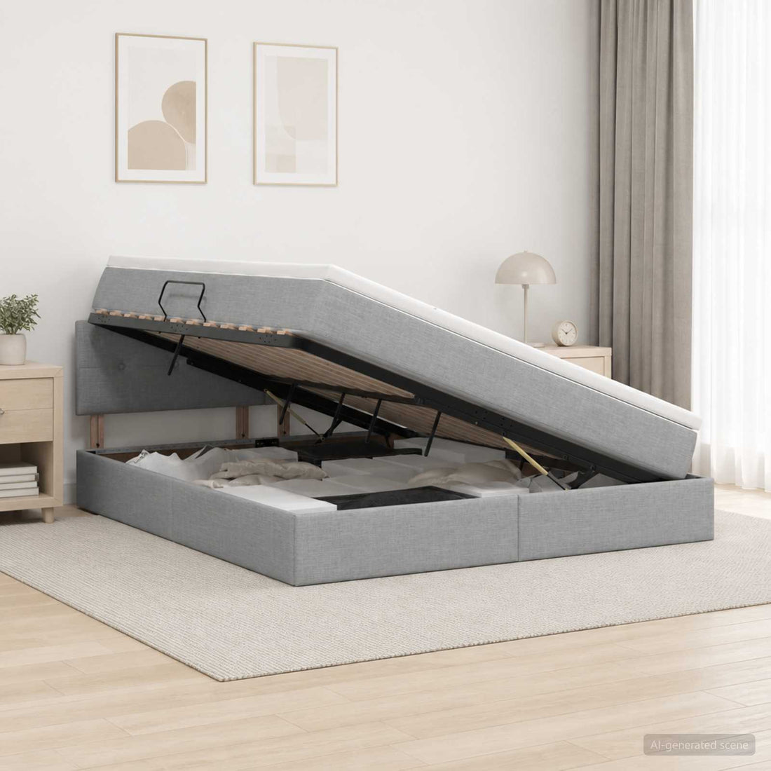 vidaXL Cama con almacenamiento y colchón Gris Claro 140 x 190 cm
