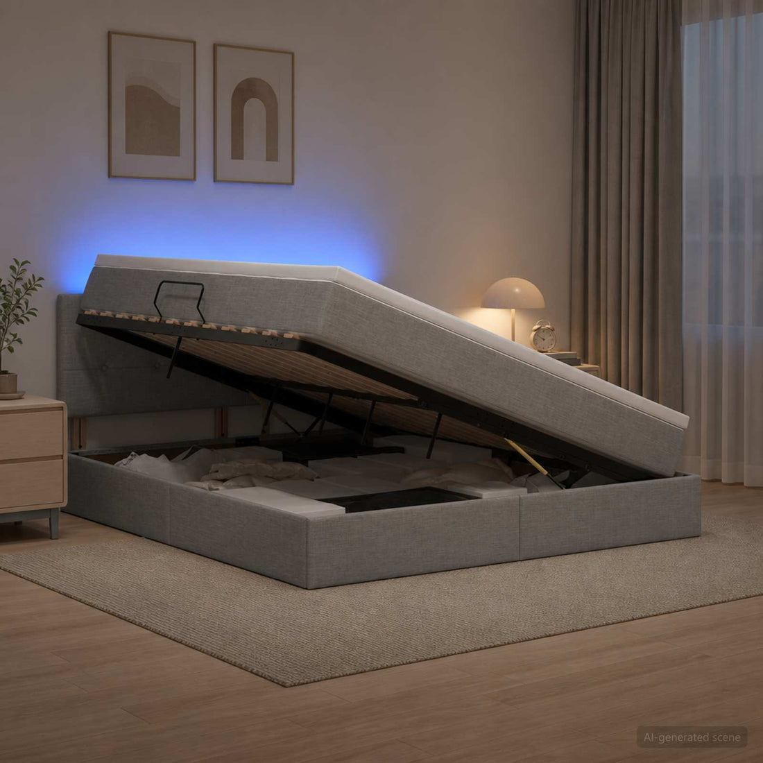 vidaXL Cama de almacenamiento LED con colchón Gris Claro 180 x 200 cm
