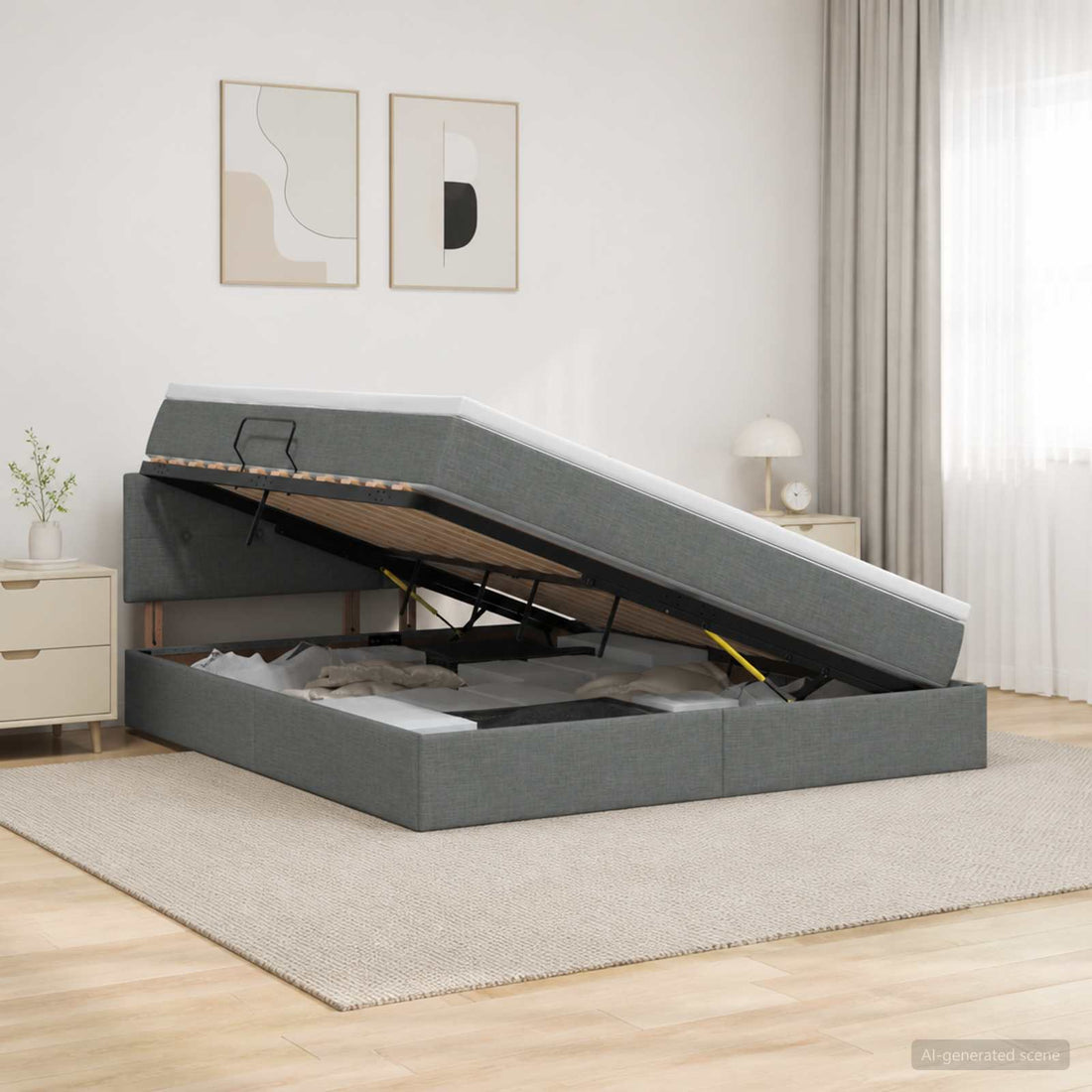 vidaXL Cama con almacenamiento y colchón Gris oscuro 140 x 190 cm