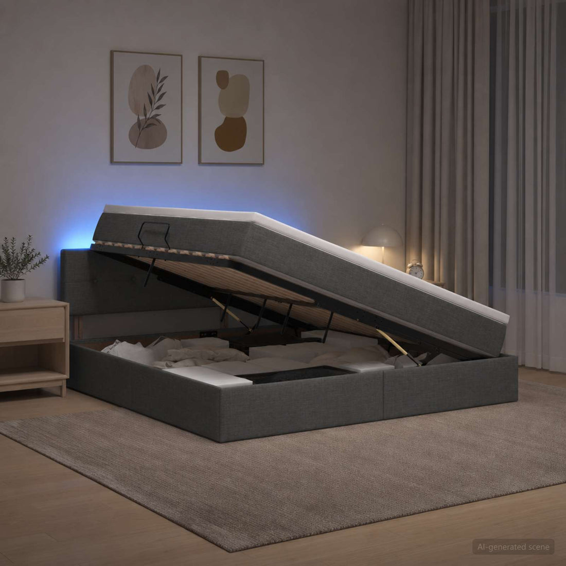 vidaXL Cama de almacenamiento LED con colchón Gris oscuro 140 x 190 cm